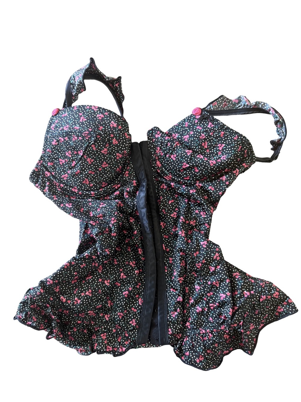 Kardashian Kollection Black & Pink Floral Corset